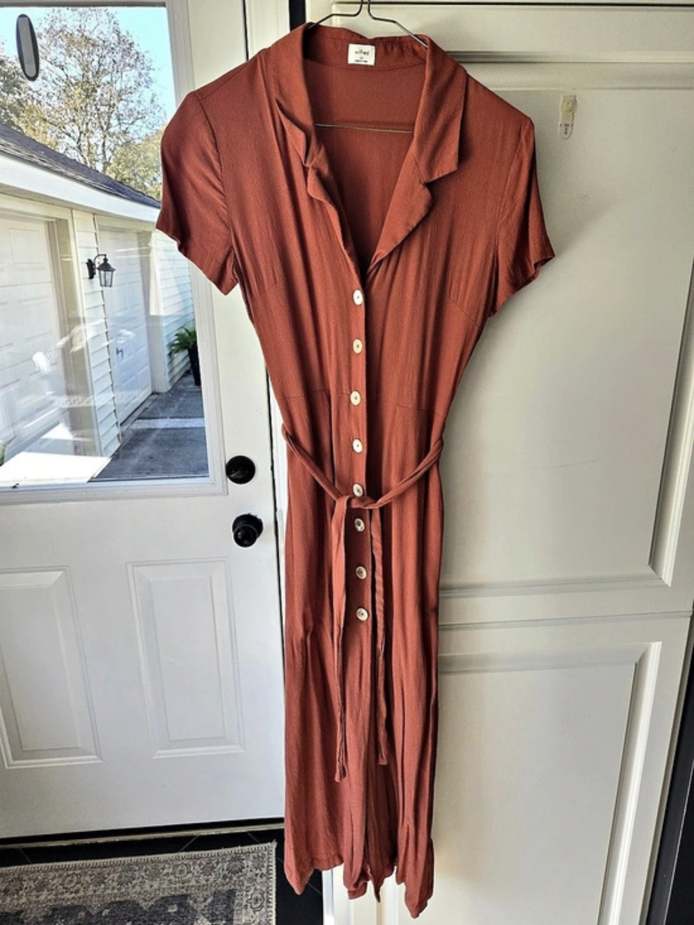 Wilfred Button-Front Midi Shirt Dress Short Sleeve Coral/orange XS